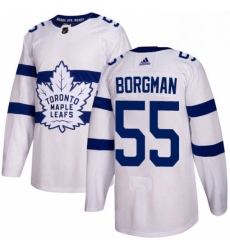 Mens Adidas Toronto Maple Leafs 55 Andreas Borgman Authentic White 2018 Stadium Series NHL Jersey 