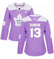 Womens Adidas Toronto Maple Leafs 13 Mats Sundin Authentic Purple Fights Cancer Practice NHL Jersey 