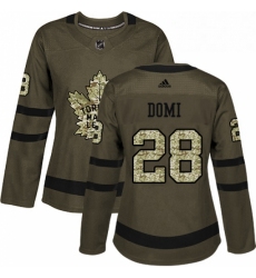 Womens Adidas Toronto Maple Leafs 28 Tie Domi Authentic Green Salute to Service NHL Jersey 