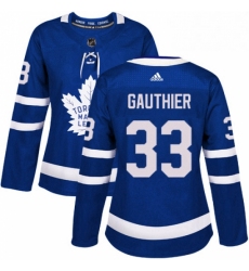Womens Adidas Toronto Maple Leafs 33 Frederik Gauthier Authentic Royal Blue Home NHL Jersey 