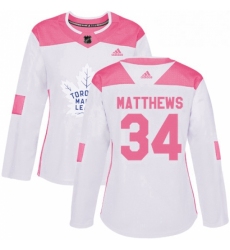 Womens Adidas Toronto Maple Leafs 34 Auston Matthews Authentic WhitePink Fashion NHL Jersey 