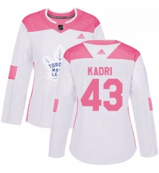 Womens Adidas Toronto Maple Leafs 43 Nazem Kadri Authentic WhitePink Fashion NHL Jersey 