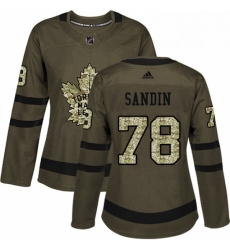 Womens Adidas Toronto Maple Leafs 78 Rasmus Sandin Authentic Green Salute to Service NHL Jersey 