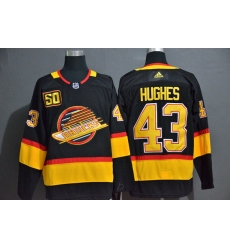 Men Vancouver Canucks 43 Quinn Hughes Black 50th Season Adidas Jersey