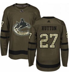 Mens Adidas Vancouver Canucks 27 Ben Hutton Authentic Green Salute to Service NHL Jersey 
