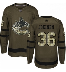 Mens Adidas Vancouver Canucks 36 Jussi Jokinen Premier Green Salute to Service NHL Jersey 