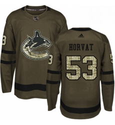 Mens Adidas Vancouver Canucks 53 Bo Horvat Authentic Green Salute to Service NHL Jersey 