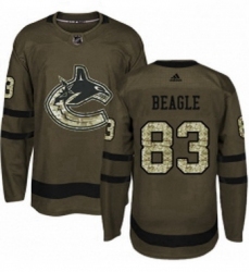 Mens Adidas Vancouver Canucks 83 Jay Beagle Authentic Green Salute to Service NHL Jersey 