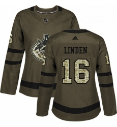 Womens Adidas Vancouver Canucks 16 Trevor Linden Authentic Green Salute to Service NHL Jersey 