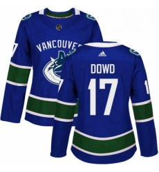 Womens Adidas Vancouver Canucks 17 Nic Dowd Premier Blue Home NHL Jersey 