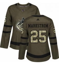 Womens Adidas Vancouver Canucks 25 Jacob Markstrom Authentic Green Salute to Service NHL Jersey 