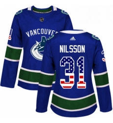 Womens Adidas Vancouver Canucks 31 Anders Nilsson Authentic Blue USA Flag Fashion NHL Jersey 