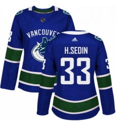 Womens Adidas Vancouver Canucks 33 Henrik Sedin Authentic Blue Home NHL Jersey 