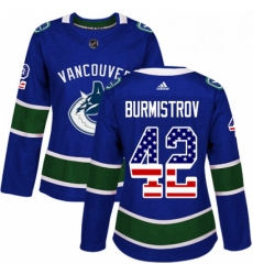 Womens Adidas Vancouver Canucks 42 Alex Burmistrov Authentic Blue USA Flag Fashion NHL Jersey 