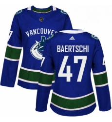 Womens Adidas Vancouver Canucks 47 Sven Baertschi Premier Blue Home NHL Jersey 