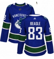 Womens Adidas Vancouver Canucks 83 Jay Beagle Authentic Blue Home NHL Jersey 