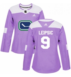 Womens Adidas Vancouver Canucks 9 Brendan Leipsic Authentic Purple Fights Cancer Practice NHL Jersey 