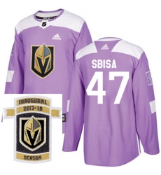Adidas Golden Knights #47 Luca Sbisa Purple Authentic Fights Cancer Stitched NHL Inaugural Season Patch Jersey