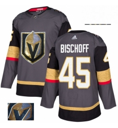 Mens Adidas Vegas Golden Knights 45 Jake Bischoff Authentic Gray Fashion Gold NHL Jersey 