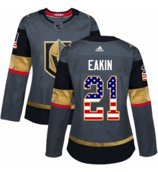 Womens Adidas Vegas Golden Knights 21 Cody Eakin Authentic Gray USA Flag Fashion NHL Jersey 