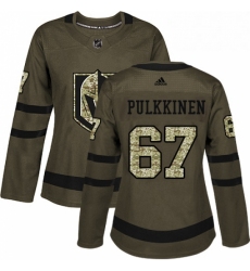 Womens Adidas Vegas Golden Knights 67 Teemu Pulkkinen Authentic Green Salute to Service NHL Jersey 