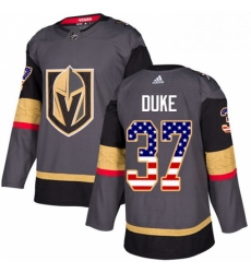 Youth Adidas Vegas Golden Knights 37 Reid Duke Authentic Gray USA Flag Fashion NHL Jersey 