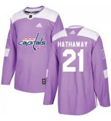 Men Washington Capitals 21 Garnet Hathaway Adidas Authentic Fights Cancer Practice Jersey   Purple