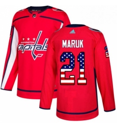 Mens Adidas Washington Capitals 21 Dennis Maruk Authentic Red USA Flag Fashion NHL Jersey 