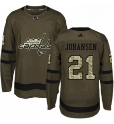 Mens Adidas Washington Capitals 21 Lucas Johansen Authentic Green Salute to Service NHL Jersey 