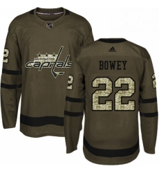 Mens Adidas Washington Capitals 22 Madison Bowey Authentic Green Salute to Service NHL Jersey 
