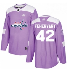 Mens Adidas Washington Capitals 42 Martin Fehervary Authentic Purple Fights Cancer Practice NHL Jerse