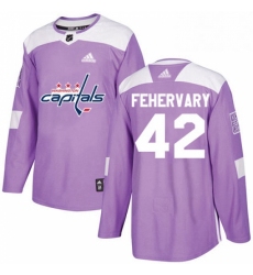Mens Adidas Washington Capitals 42 Martin Fehervary Authentic Purple Fights Cancer Practice NHL Jersey 