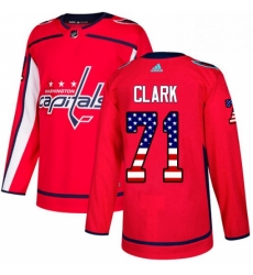 Mens Adidas Washington Capitals 71 Kody Clark Authentic Red USA Flag Fashion NHL Jerse