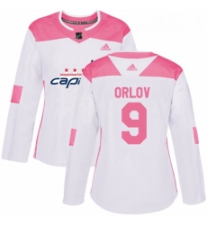 Womens Adidas Washington Capitals 9 Dmitry Orlov Authentic WhitePink Fashion NHL Jersey 