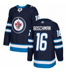 Mens Adidas Winnipeg Jets 16 Laurie Boschman Premier Navy Blue Home NHL Jersey 