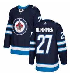 Mens Adidas Winnipeg Jets 27 Teppo Numminen Premier Navy Blue Home NHL Jersey 