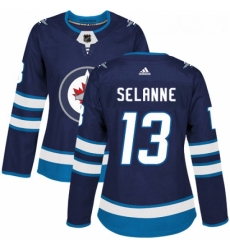 Womens Adidas Winnipeg Jets 13 Teemu Selanne Authentic Navy Blue Home NHL Jersey 