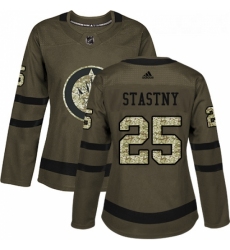Womens Adidas Winnipeg Jets 25 Paul Stastny Authentic Green Salute to Service NHL Jersey 