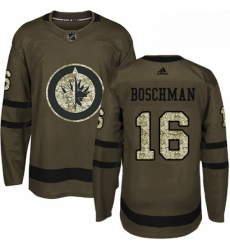 Youth Adidas Winnipeg Jets 16 Laurie Boschman Authentic Green Salute to Service NHL Jersey 