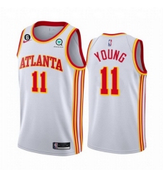 Men Atlanta Hawks 11 Trae Young White With NO 6 Patch Stitched Jersey