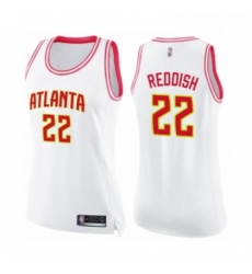 Womens Atlanta Hawks 22 Cam Reddish Swingman White Pink Fashion Basketball Jersey 