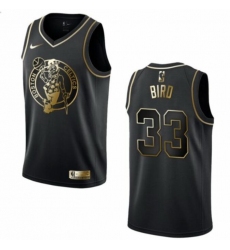 Men Boston Celtics 33 Larry Bird Black Gold Stitched Jersey