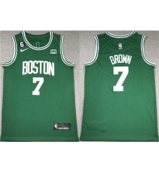 Men Boston Celtics 7 Jaylen Brown Green With NO 6 Patch Stitched Basketball Jersey
