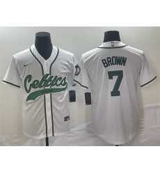 Men Boston Celtics 7 Jaylen Brown White Stitched Baseball Jersey
