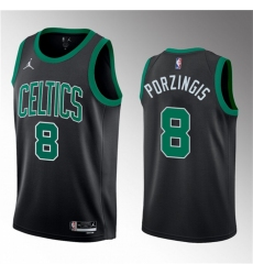 Men Boston Celtics 8 Kristaps Porzingis Black 2023 Draft Statement Edition Stitched Basketball Jersey