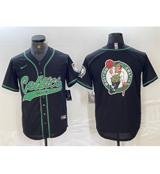 Men Boston Celtics Black Team Big Logo With Patch Stitched Baseball Jersey