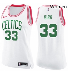 Womens Nike Boston Celtics 33 Larry Bird Swingman WhitePink Fashion NBA Jersey