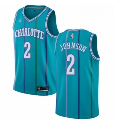Womens Nike Jordan Charlotte Hornets 2 Larry Johnson Authentic Aqua Hardwood Classics NBA Jersey