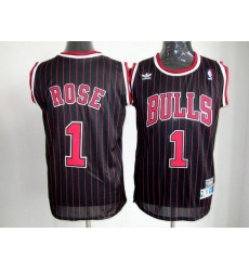 Men Chicago Bulls #1 Derrick Rose Black With Red Strip Throwback Stitched NBA Jersey