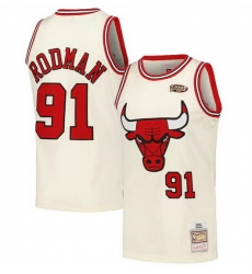 Men Chicago Bulls 91 Dennis Rodman White Stitched Basketball Jersey